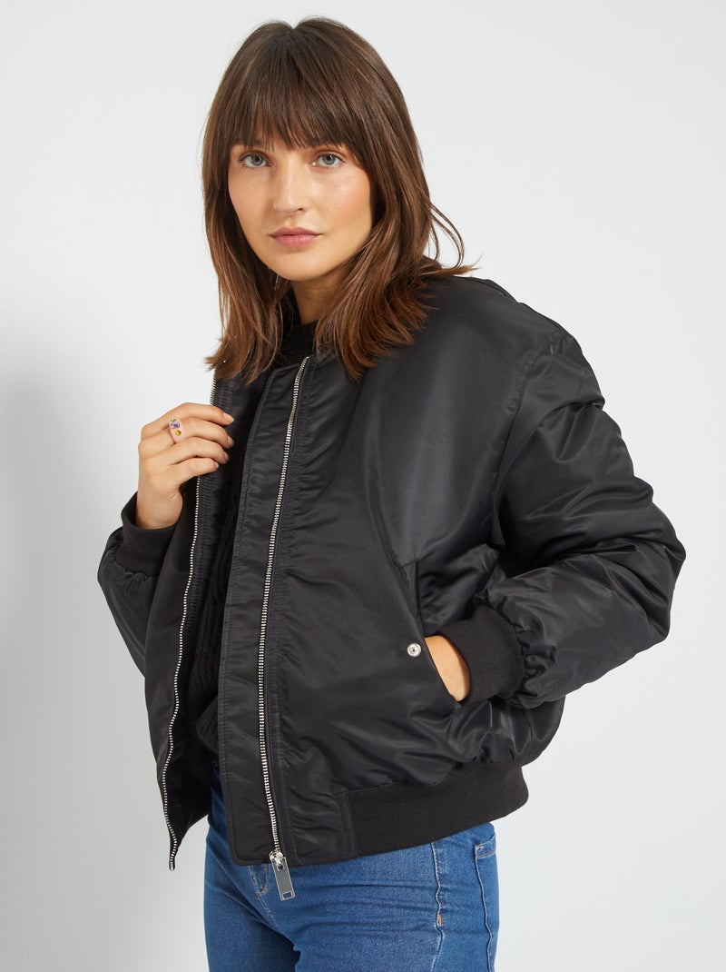 Bomber léger satiné noir - Kiabi