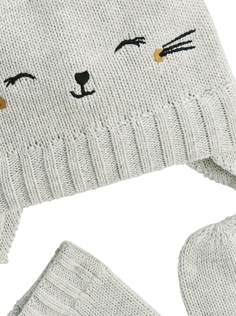 Bonnet b?b? et moufles en tricot Esm?e Gris Gris - Kiabi