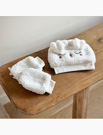 Bonnet bébé en sherpa + moufles Alaska