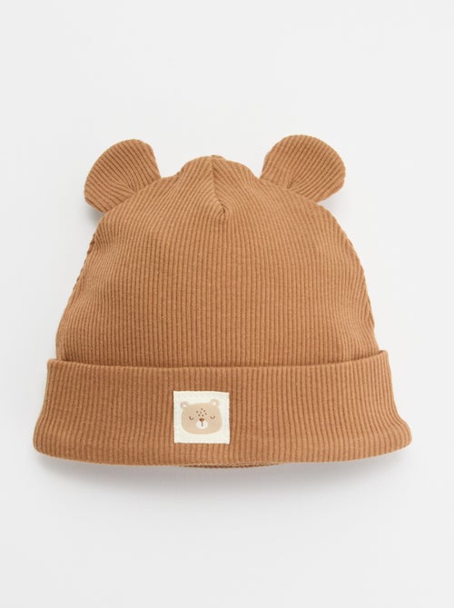 Bonnet côtelé avec oreilles - Kiabi