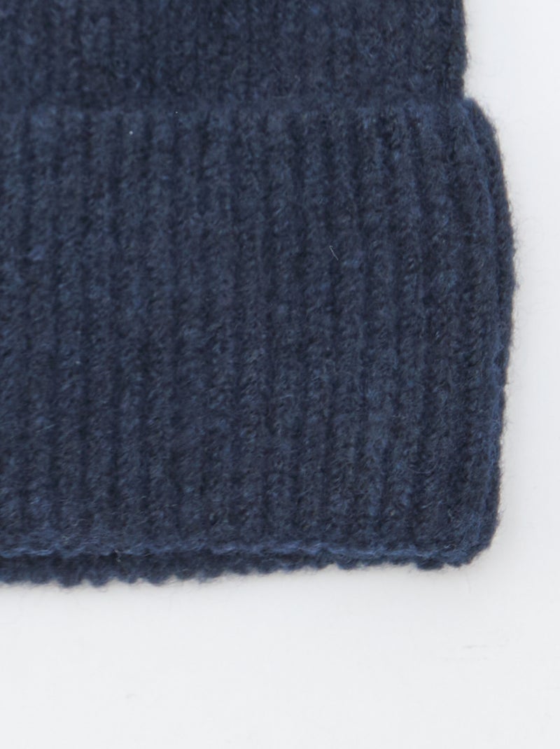 Bonnet côtelé avec revers Bleu - Kiabi
