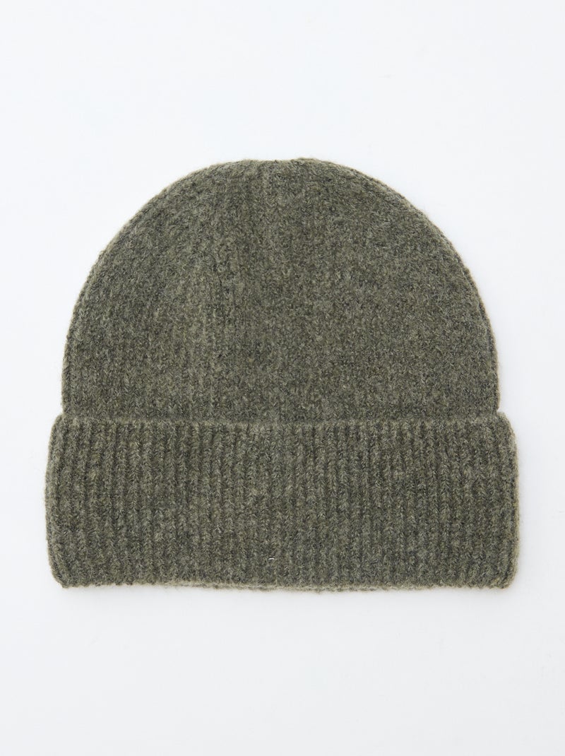 Bonnet côtelé avec revers Vert - Kiabi