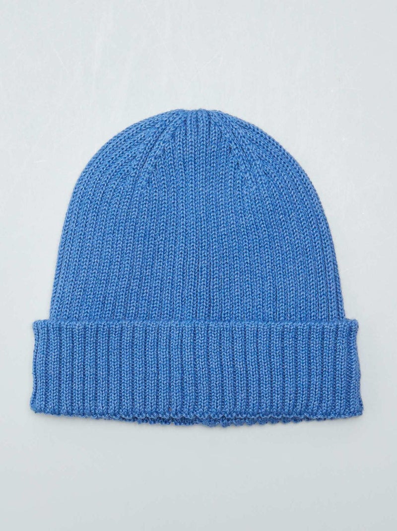 Bonnet côtelé en coton Bleu - Kiabi