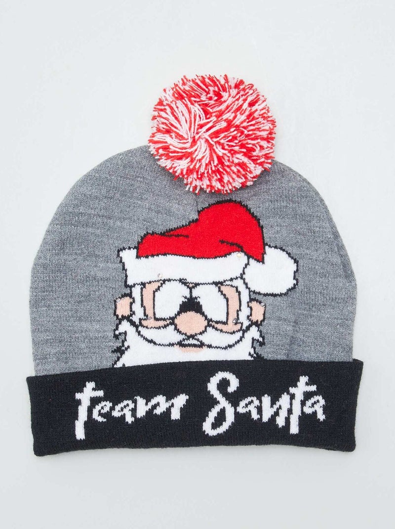 Bonnet de Noël avec pompon et lumières Noir/gris - Kiabi