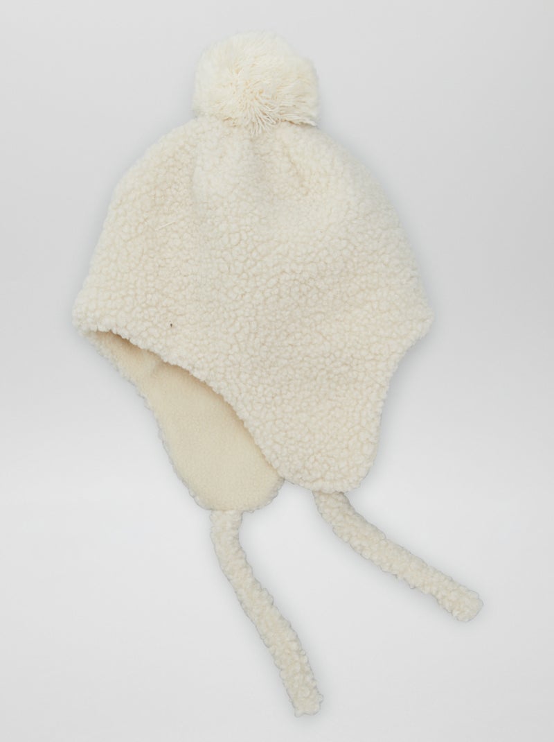 Bonnet effet moutonné avec pompon Blanc - Kiabi
