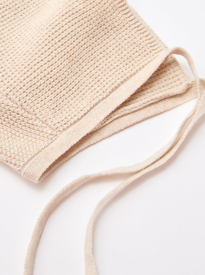 Bonnet en maille à nouer Beige - Kiabi