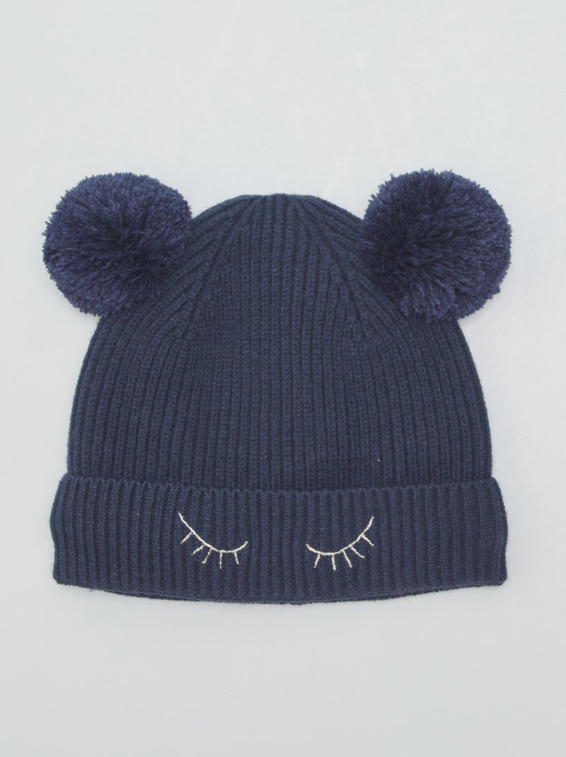 Bonnet en maille à pompons Bleu foncé - Kiabi