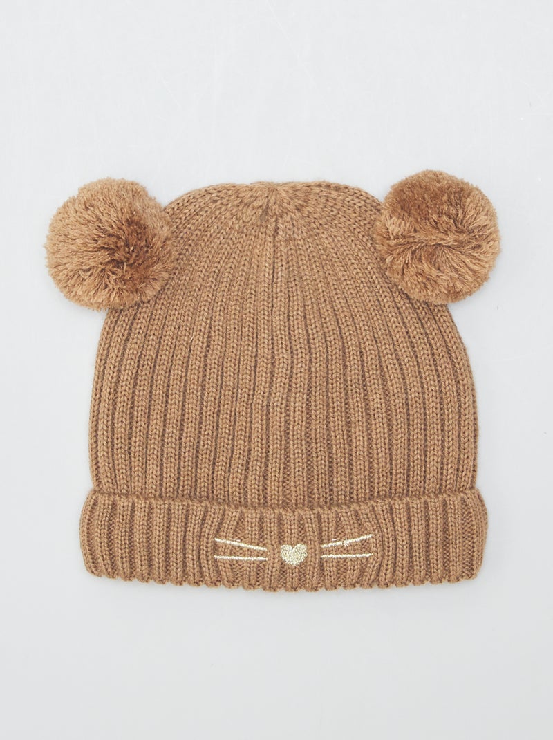 Bonnet en maille avec pompon Marron - Kiabi