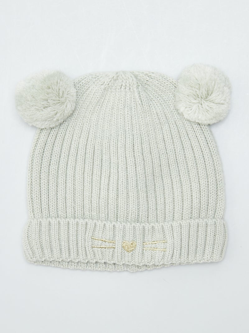Bonnet en maille avec pompon Vert - Kiabi