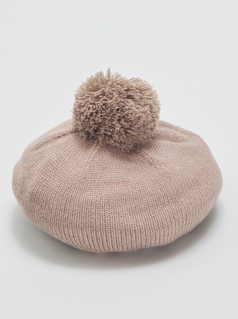 Bonnet en maille avec ponpom Marron - Kiabi