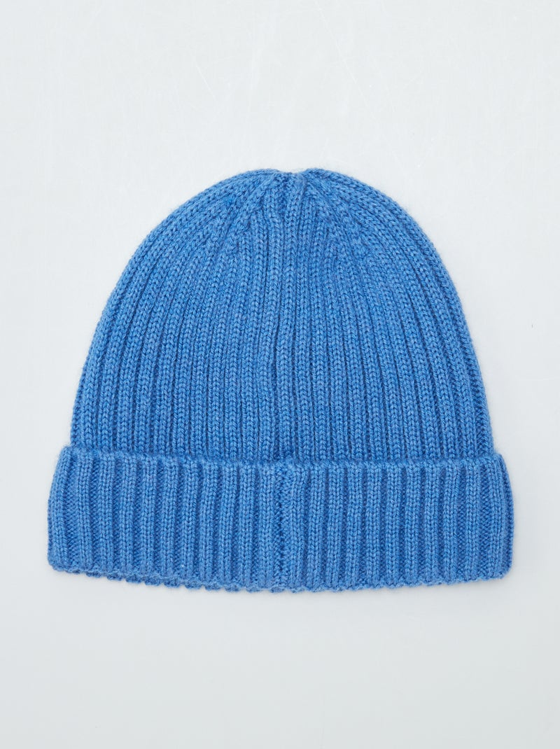 Bonnet en maille côtelée Bleu - Kiabi
