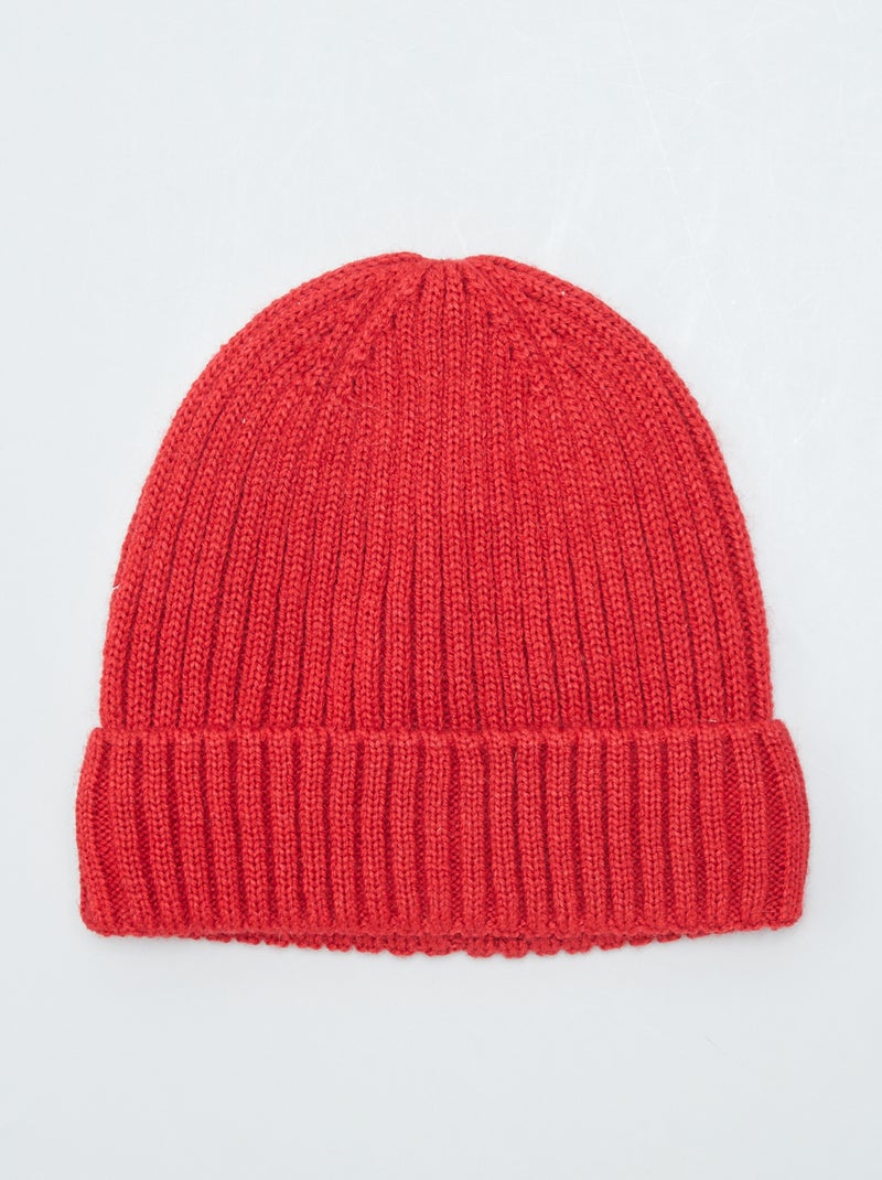 Bonnet en maille côtelée Rouge - Kiabi