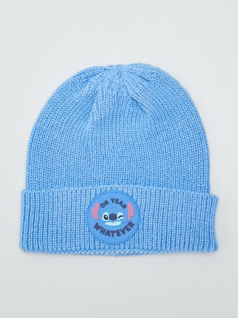 Bonnet en maille côtelée 'Stitch' Bleu - Kiabi