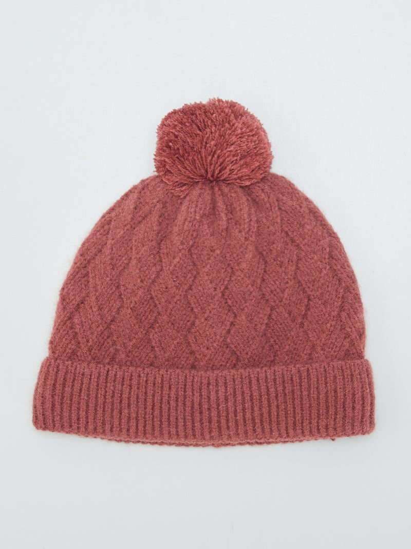Bonnet en maille fantaisie Bordeaux - Kiabi