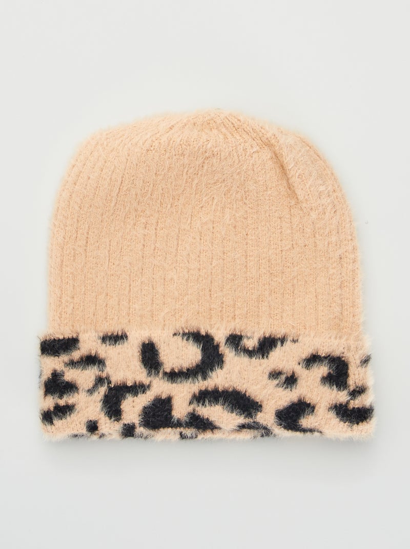 Bonnet en maille poilue 'léopard' Beige - Kiabi