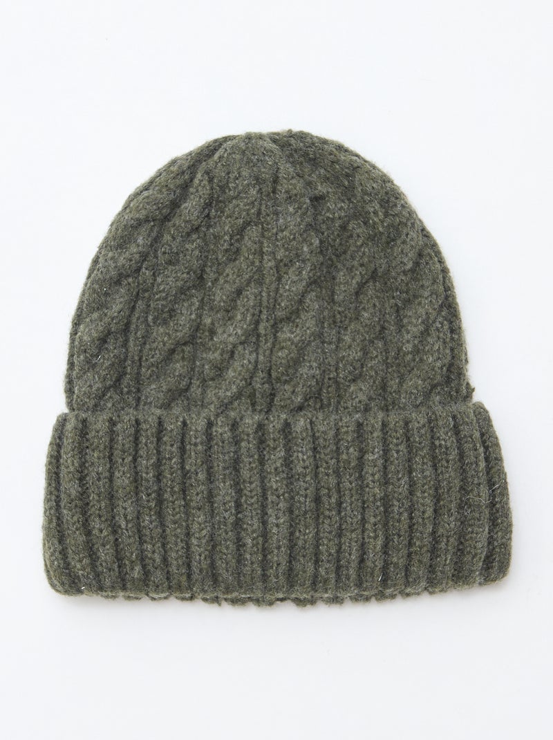 Bonnet en maille torsadée Vert - Kiabi