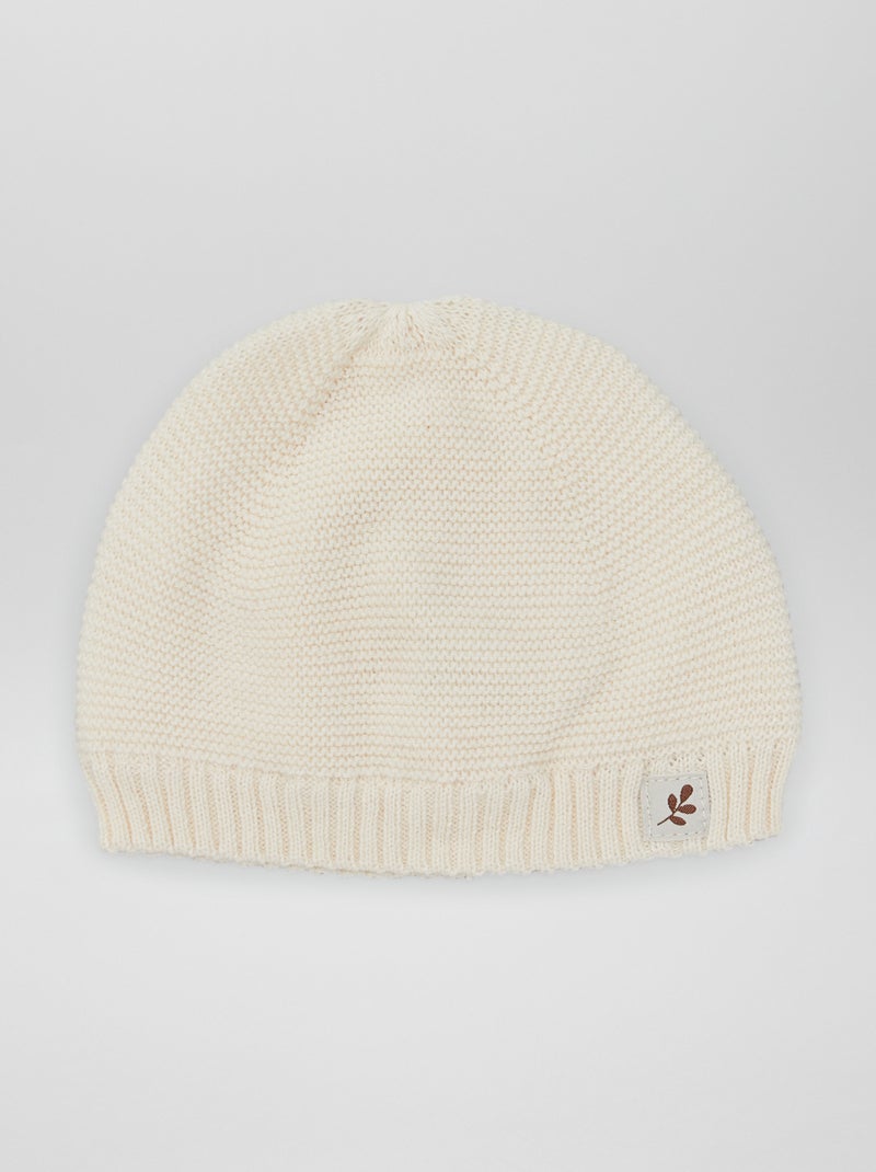 Bonnet en point mousse beige - Kiabi