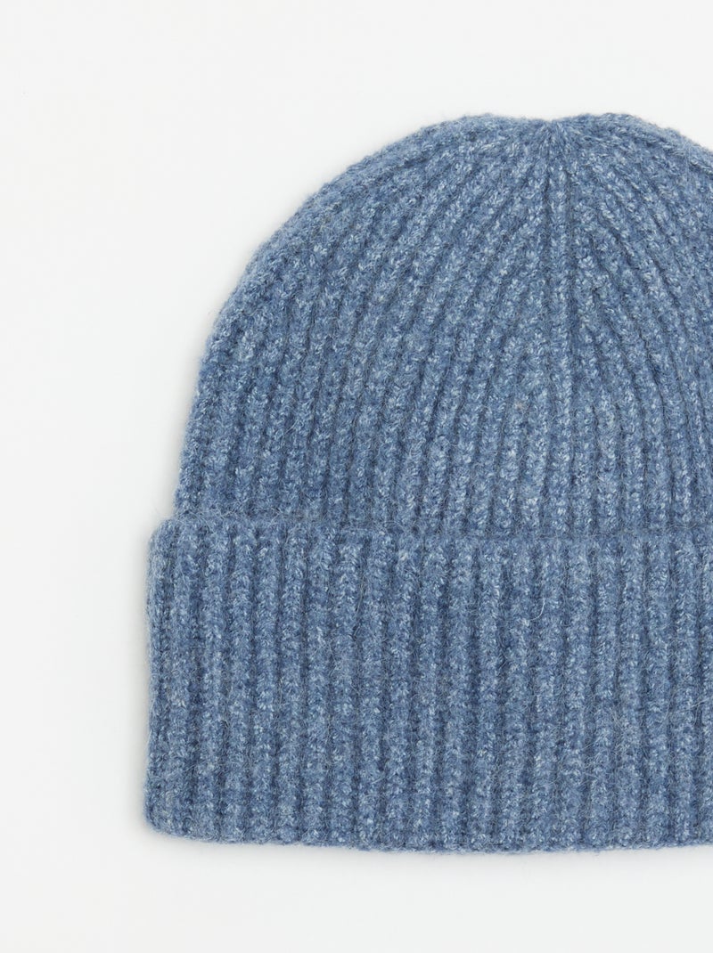 Bonnet en tricot côtelé Bleu - Kiabi