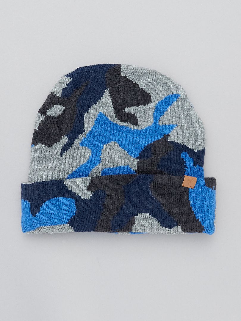 Bonnet imprimé camouflage gris/bleu - Kiabi
