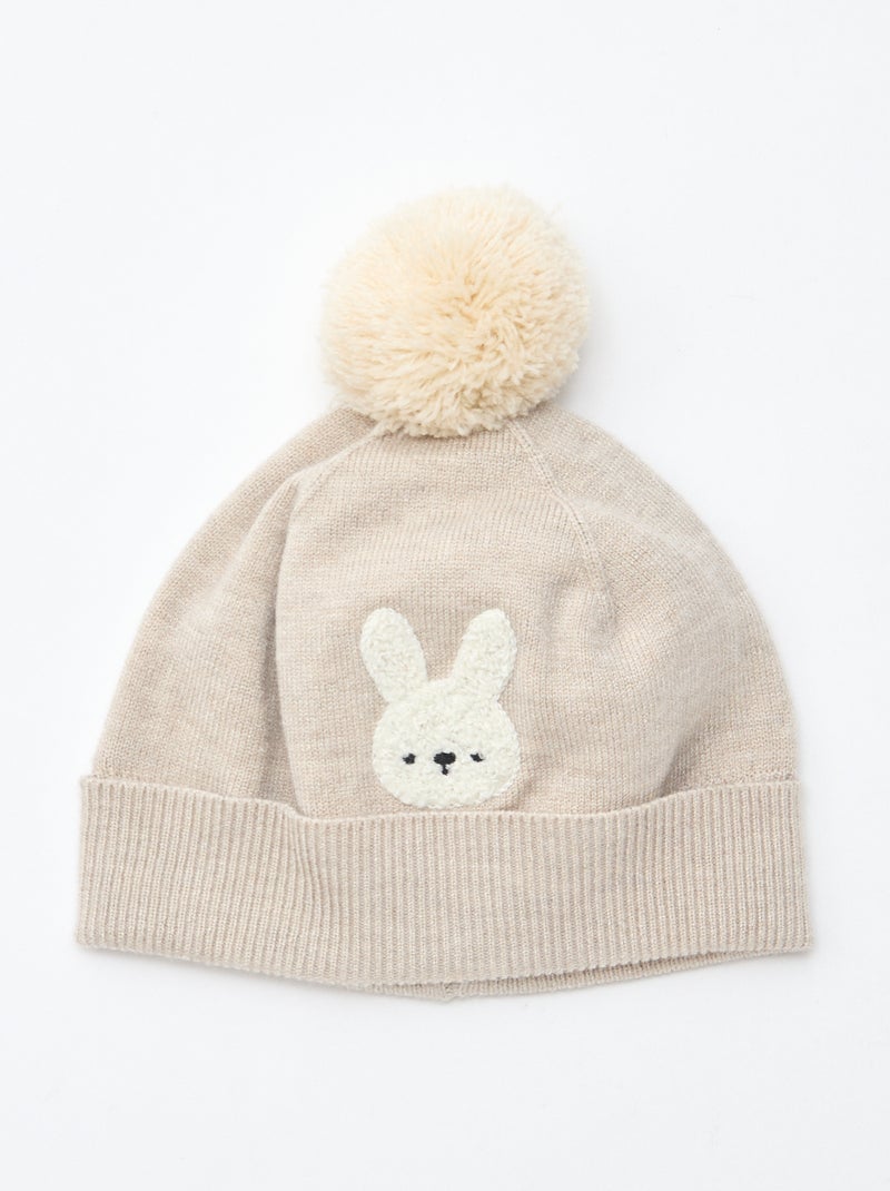Bonnet maillé à pompon Beige - Kiabi