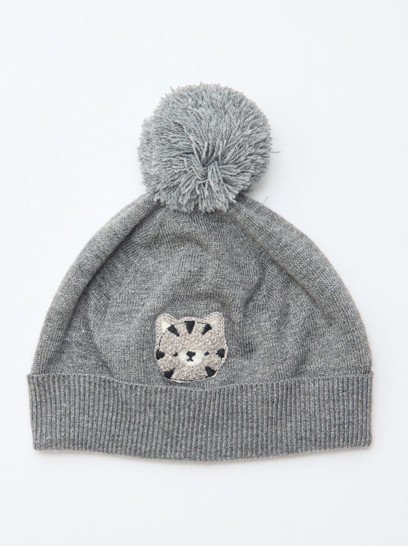 Bonnet maillé à pompon Gris - Kiabi