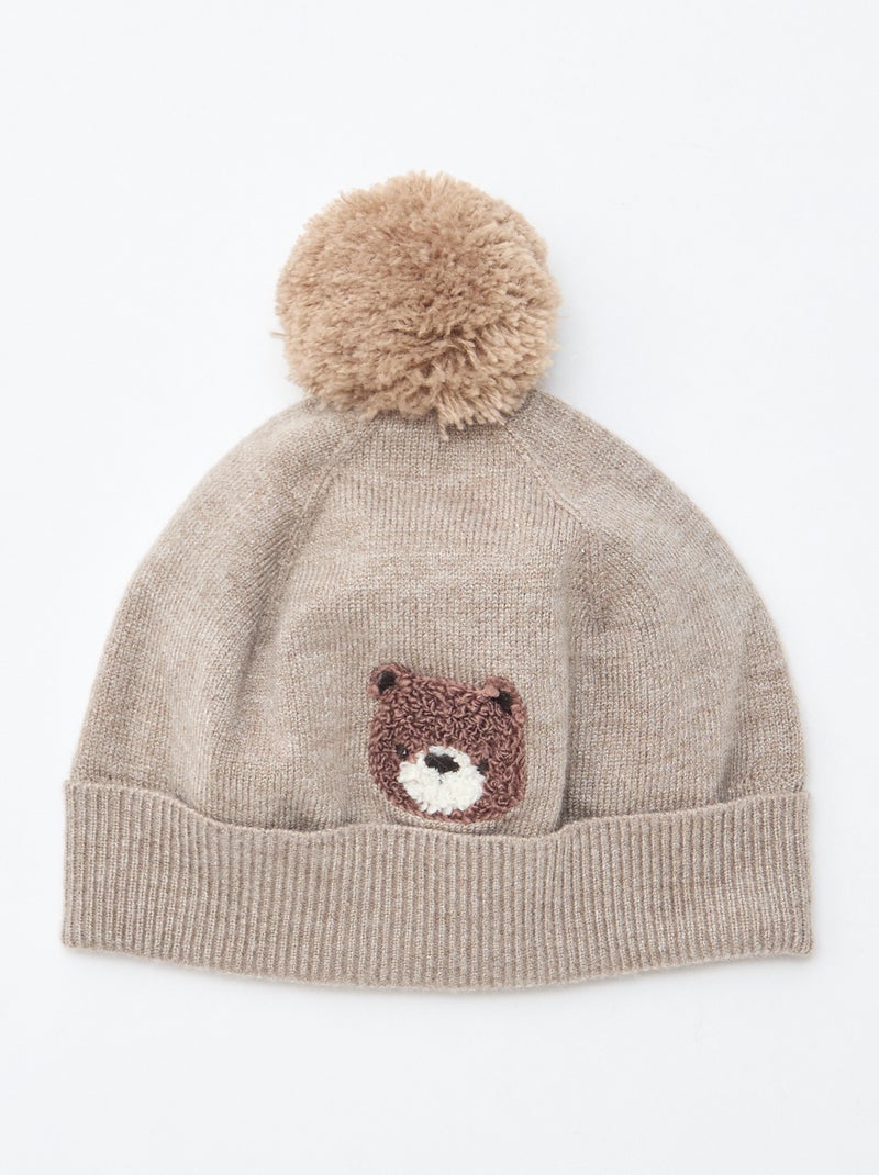 Bonnet maillé à pompon Marron - Kiabi