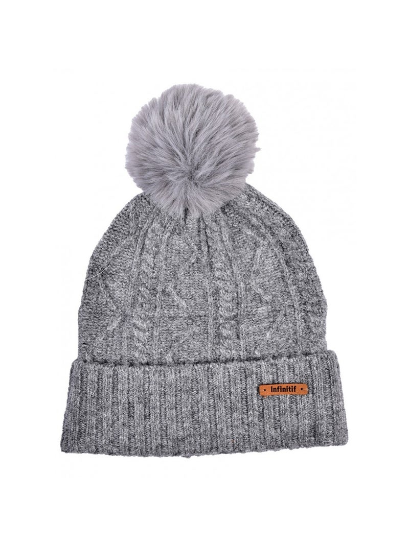 Bonnet Pompon INFINITF Femme Gris - Kiabi