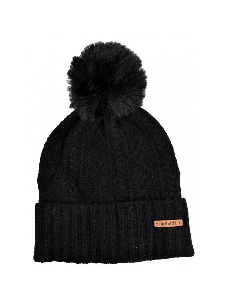 Bonnet Pompon INFINITF Femme Noir - Kiabi