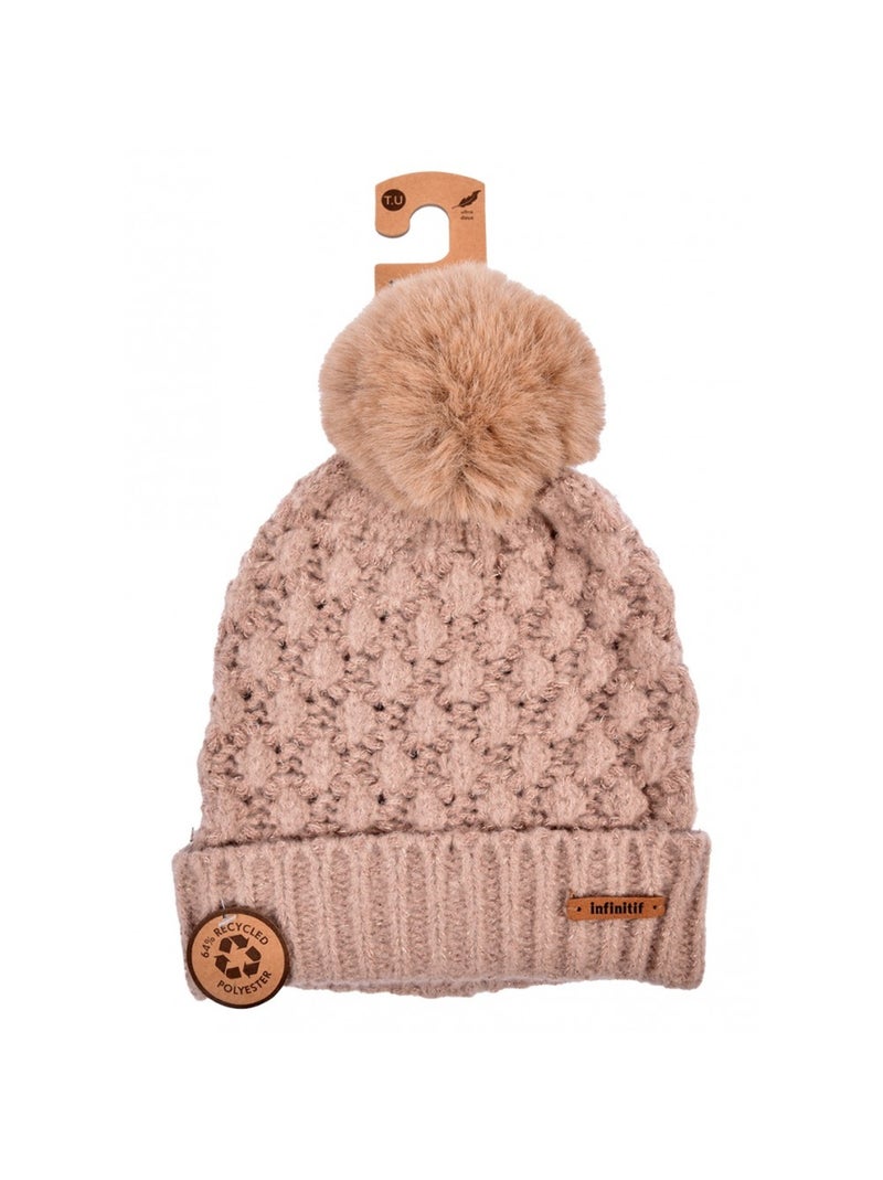 Bonnet Pompon INFINITF Femme Taupe - Kiabi