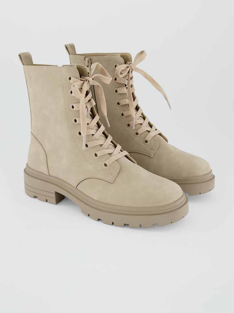 Boots à lacets en suedine Beige - Kiabi