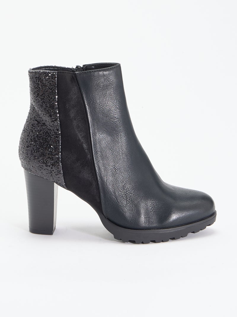 Boots à talon haut avec paillettes Noir - Kiabi