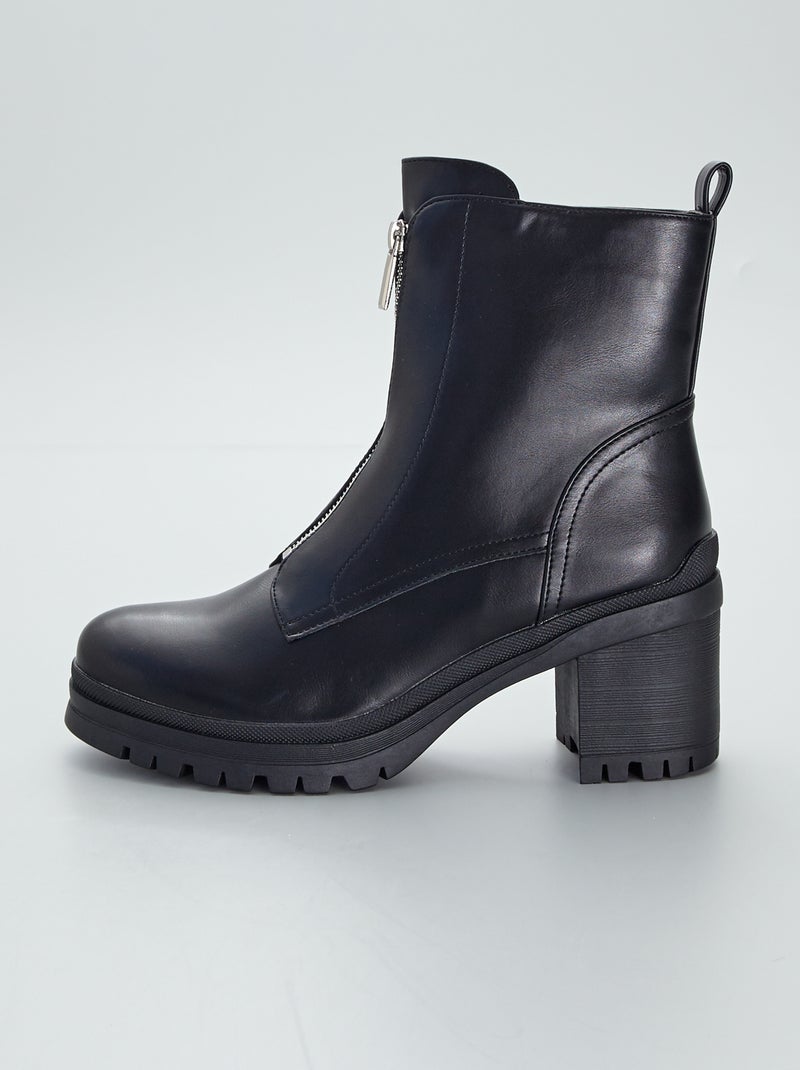 Boots à talons et zip devant noir - Kiabi