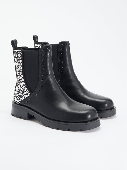 Boots avec empiècement clouté et strass - Kiabi