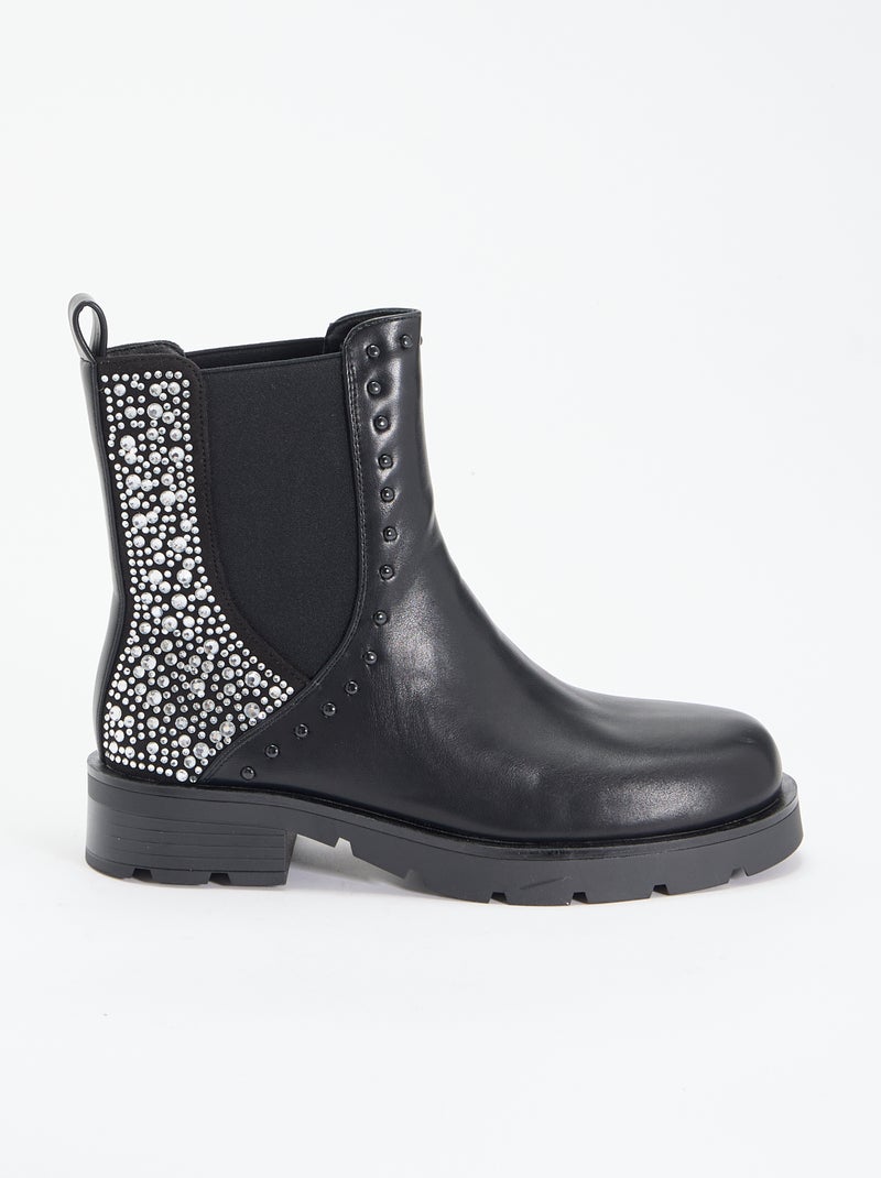 Boots avec empiècement clouté et strass Noir - Kiabi