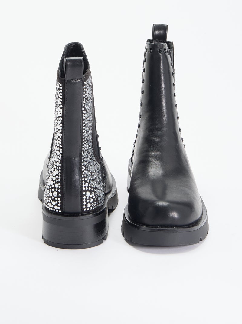 Boots avec empiècement clouté et strass Noir - Kiabi