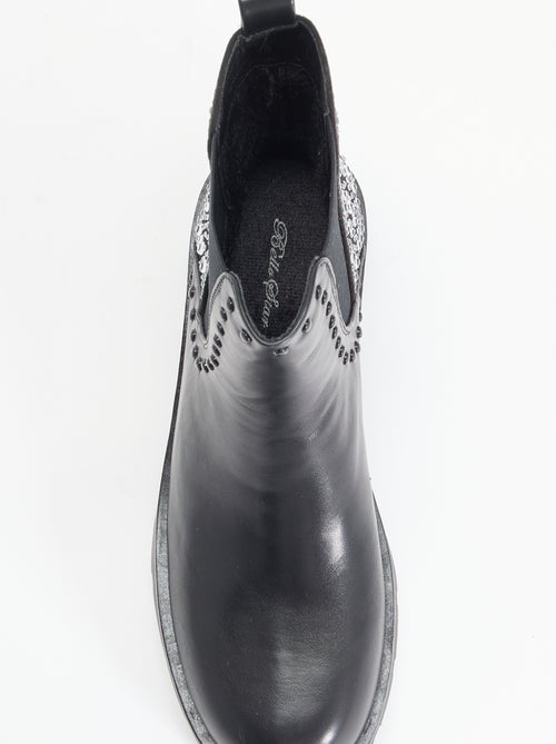 Boots avec empiècement clouté et strass - Kiabi