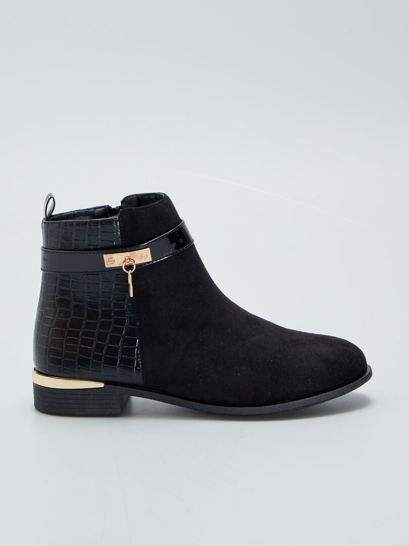 Boots bi-matière avec détails dorés Noir - Kiabi