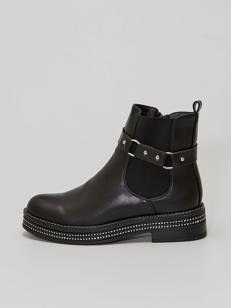 Boots 'Chelsea' à strass noir - Kiabi