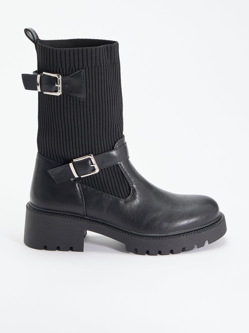 Boots effet chaussette en simili avec boucle Noir - Kiabi