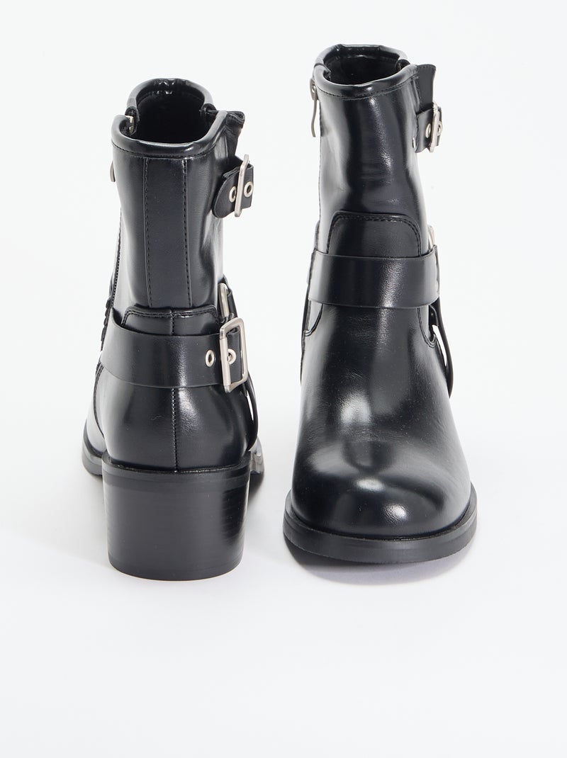 Boots en simili avec boucles fantaisie Noir - Kiabi