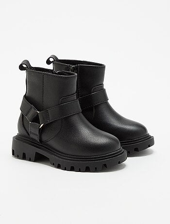 Boots en simili avec sangle motarde
