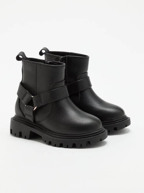 Boots en simili avec sangle motarde - Kiabi