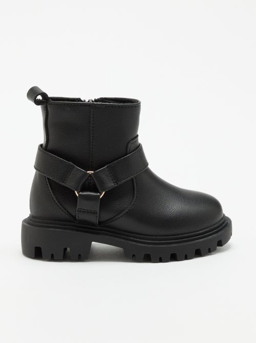 Boots en simili avec sangle motarde - Kiabi