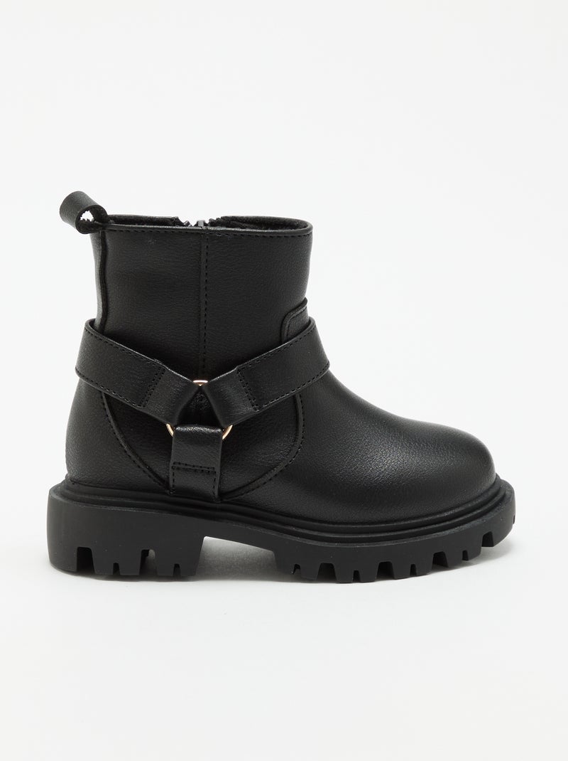 Boots en simili avec sangle motarde Noir - Kiabi