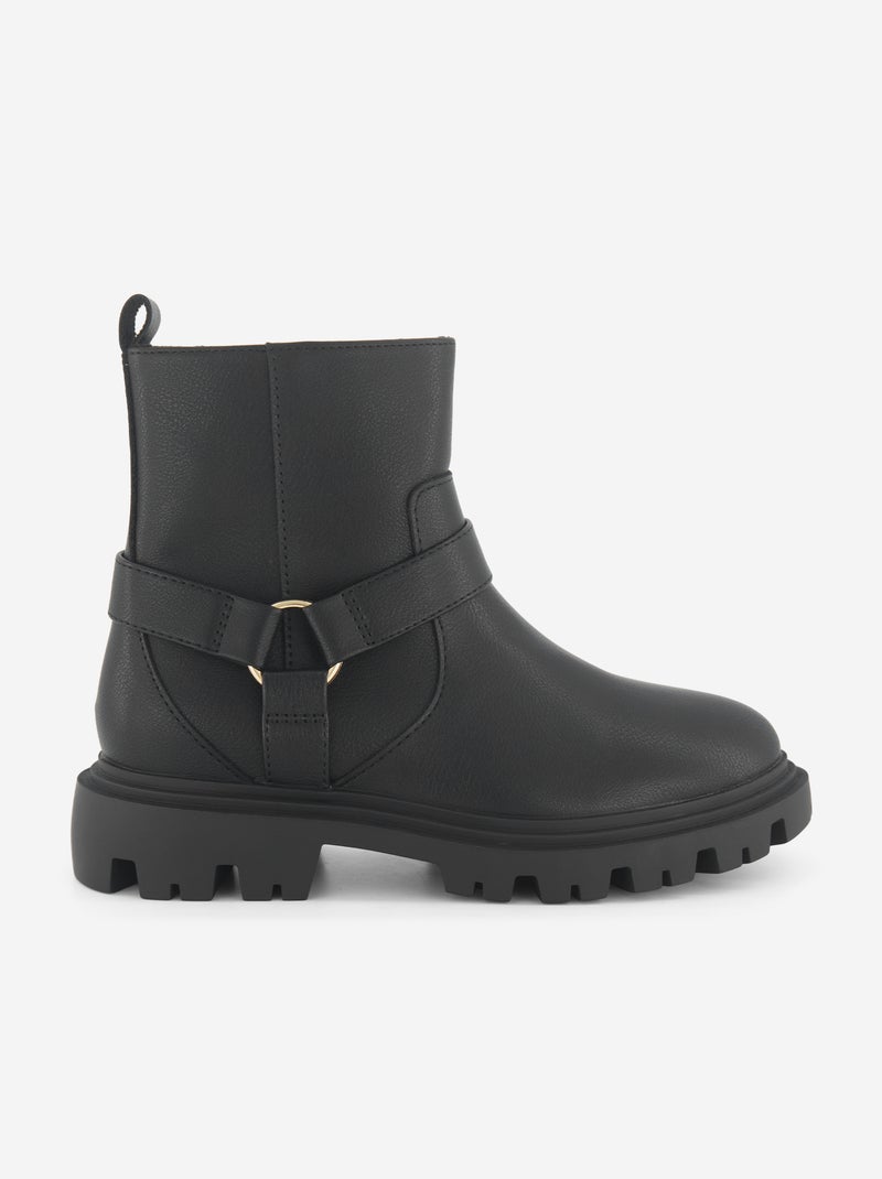 Boots en simili avec sangles fantaisies Noir - Kiabi