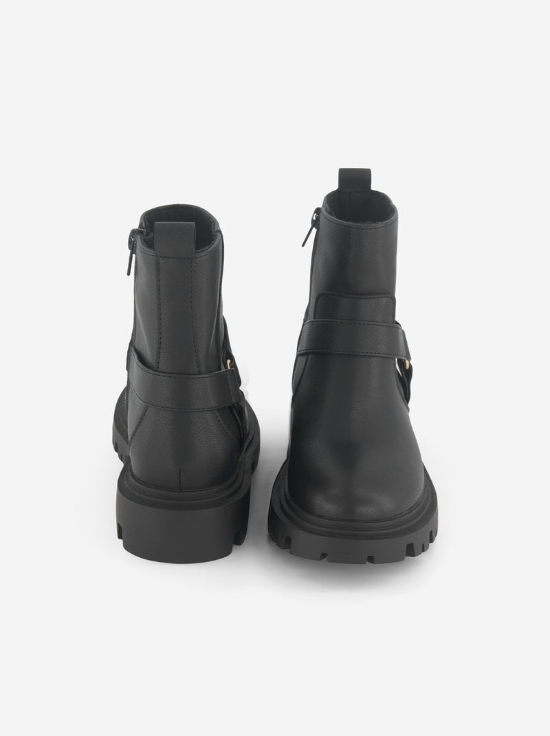 Boots en simili avec sangles fantaisies Noir - Kiabi
