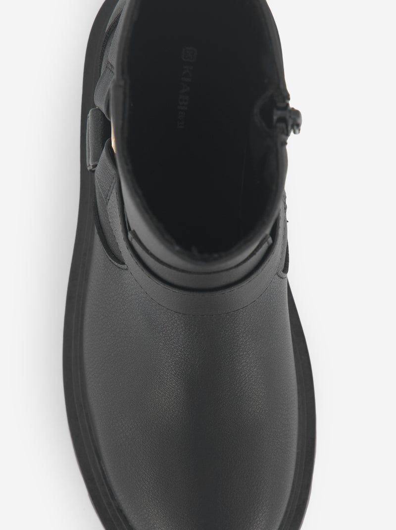 Boots en simili avec sangles fantaisies Noir - Kiabi