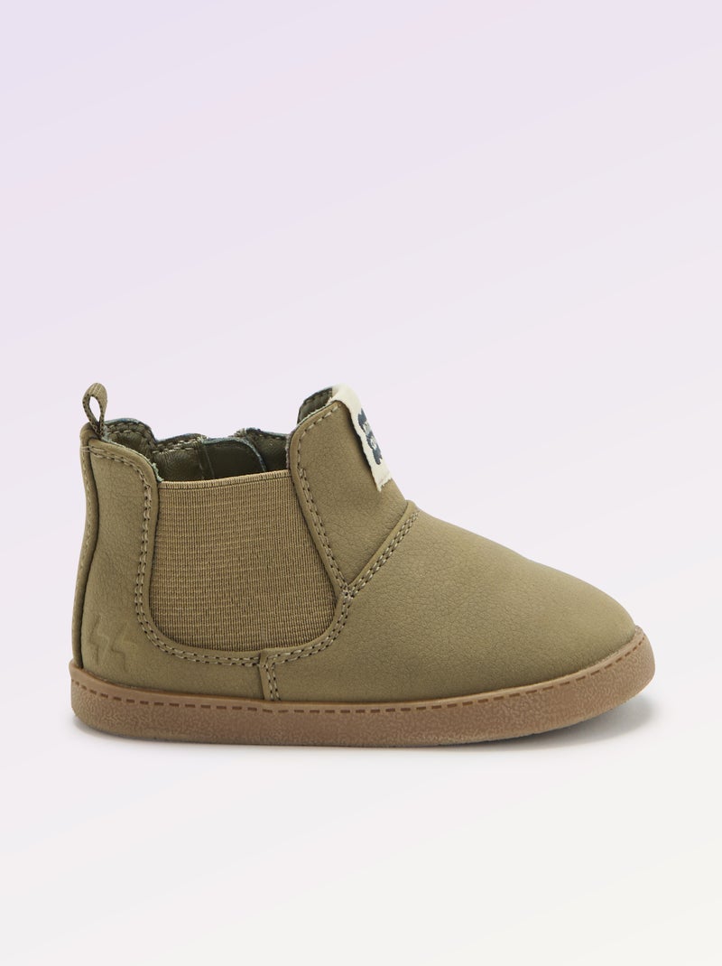 Boots en simili avec soufflet élastiqué - Motricité 3 '1ers pas' - Kitchoun Kaki - Kiabi