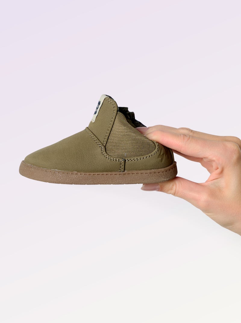 Boots en simili avec soufflet élastiqué - Motricité 3 '1ers pas' - Kitchoun Kaki - Kiabi