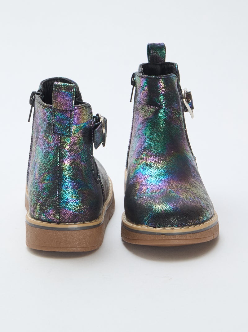 Boots en simili irisé et pailleté Bleu - Kiabi